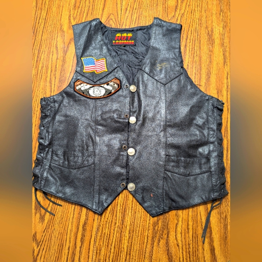 Black Harley Davidson Leather Vest with Patches.